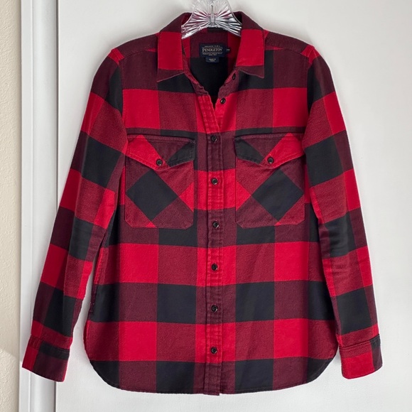 Pendleton Tops - NWOT Pendleton Madison Cotton Flannel Shirt, Red/Black Buffalo Check, X-Small